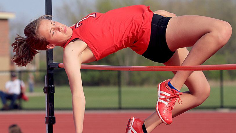 Talawanda’s Valerie Green competes in the high jump during the sixth annual Dale Plank Invitational in Oxford on April 19, 2016. CONTRIBUTED PHOTO BY E.L. HUBBARD