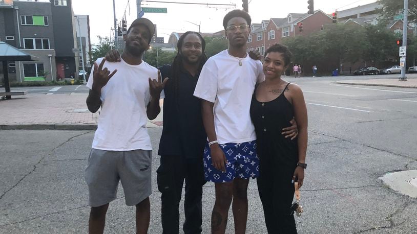 Dayton rapper Eman Jones (second from left), who released the album, “Scary Season 2,” on October 31, remains dedicated to promoting area artists like (left to right) Young Vader, Luther Suede and Yvnn.