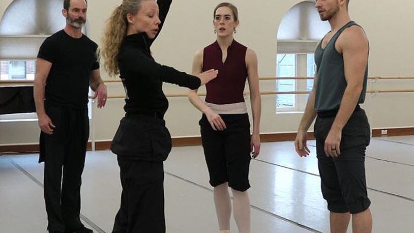 (Pictured left to right) John Gardner and Amanda McKerrow work with Dayton Ballet dancers Halliet Slack and Case Bodamer on Antony Tudor’s famous duet, “The Leaves Are Fading.” SUBMITTED PHOTO BY RICHARD WONDERLING