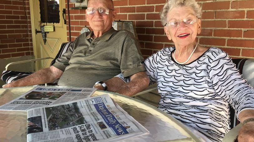 Vern and Fredricka “Freddy” Schaefer of Kettering have been reading the Dayton Daily News since before they were married 69 years ago. RICHARD WILSON/STAFF