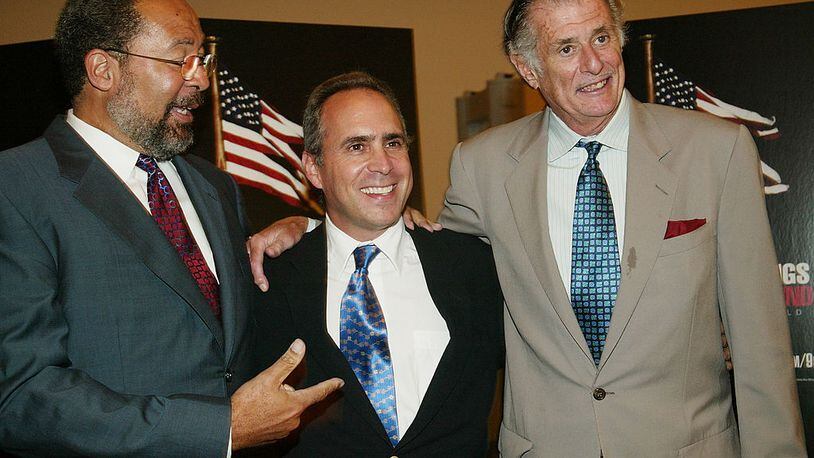 NEW YORK - AUGUST 11: (from left to right) AOL Time Warner CEO Richard Parsons, HBO Sports President Ross Greenburg and sports journalist Frank DeFord attend a special screening of HBO Sports’ “Nine Innings From Ground Zero” on August 11, 2004 at the American Museum of Natural History Samuel J. and Ethel LeFrak Theater, in New York City. (Photo by Evan Agostini/Getty Images)