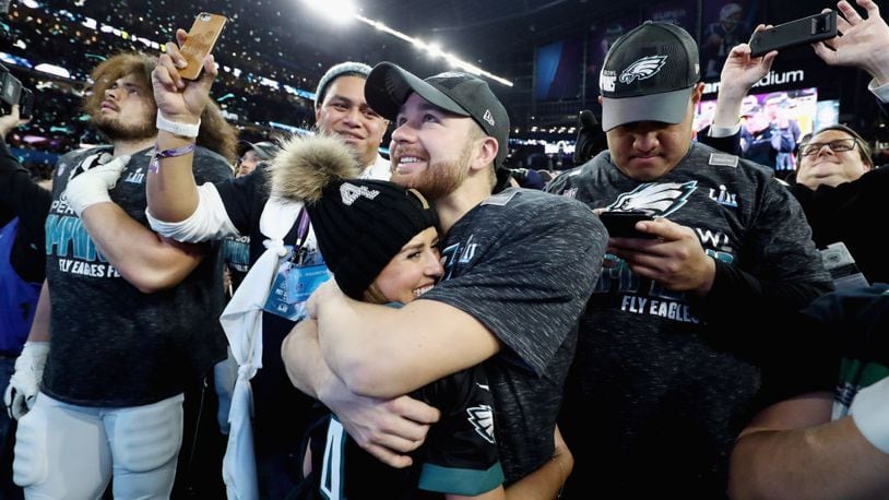 MINNEAPOLIS, MN - FEBRUARY 04: Jake Elliott #4 of the Philadelphia Eagles celebrates after defeating the New England Patriots 41-33 in Super Bowl LII at U.S. Bank Stadium on February 4, 2018 in Minneapolis, Minnesota. (Photo by Elsa/Getty Images)