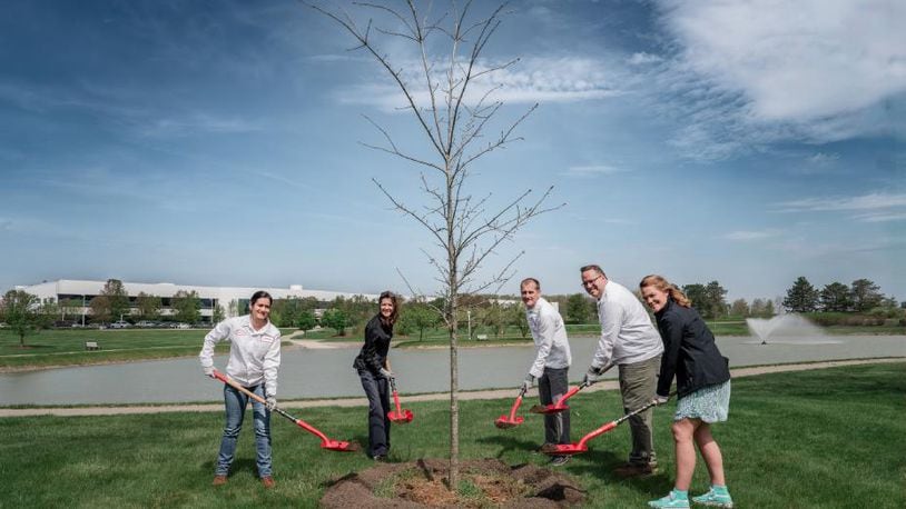 Honda employees and state officials planted a ceremonial tree at a celebratory event to symbolize the effort to enhance biodiversity and carbon capture in the area around their Ohio facilities. (Pictured L-R – Honda associate Mahjabeen Qadir, State Representative Tracy Richardson, Honda associate Joel Agner, Honda associate Craig Lloyd, Ohio EPA Director Anne Vogel)