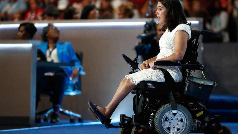 PHILADELPHIA, PA - JULY 25: Anastasia Somoza, an international disability rights advocate, delivers remarks on the first day of the Democratic National Convention at the Wells Fargo Center, July 25, 2016 in Philadelphia, Pennsylvania. An estimated 50,000 people are expected in Philadelphia, including hundreds of protesters and members of the media. The four-day Democratic National Convention kicked off July 25. (Photo by Aaron P. Bernstein/Getty Images)