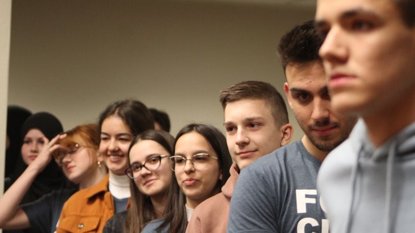 A group of students and teachers from Bosnia and Herzegovina are visiting Dayton as part of an exchange program. They attended a recent Dayton City Commission meeting. CORNELIUS FROLIK