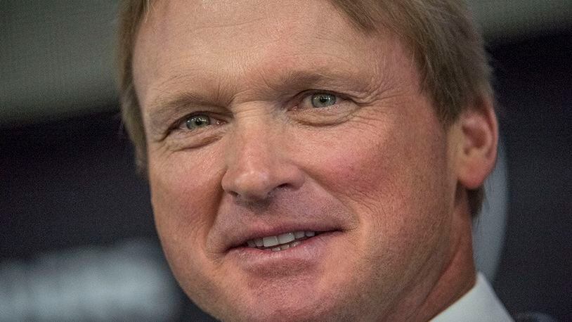 Jon Gruden said it was an emotional time when he was traded to Tampa Bay, but is happy to be back as the Oakland Raiders head coach, on January 9, 2018, in Oakland, Calif. (Hector Amezcua/Sacramento Bee/TNS)