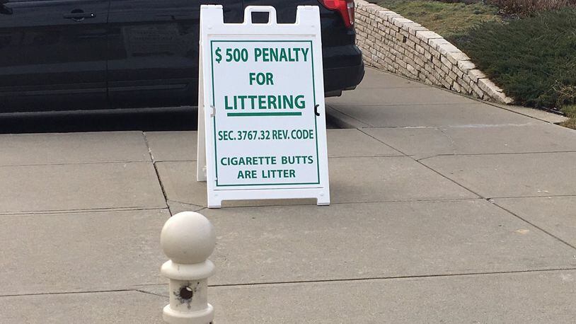 Signs posted in the parking lot and walkways at the Butler County Sheriff’s Office. LAUREN PACK/STAFF