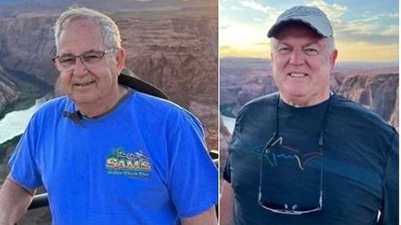 John Walter, 72, of Kettering, left, and Gary York, 65, of West Chester Twp. were found dead after they were swept away by flash flooding while hiking the Buckskin Gulch slot canyon in Utah. CONTRIBUTED