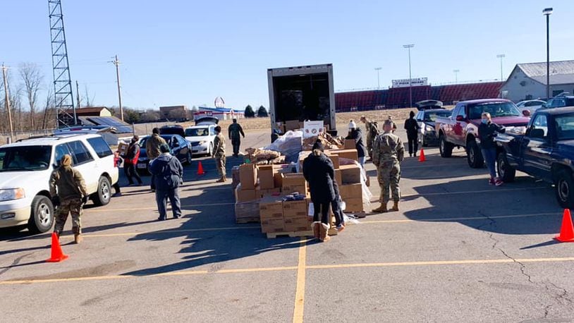 A mass food distribution put on by the Miami County Food Insecurity Alliance at the Upper Valley Career Center earlier this year in Piqua. Contributed photo