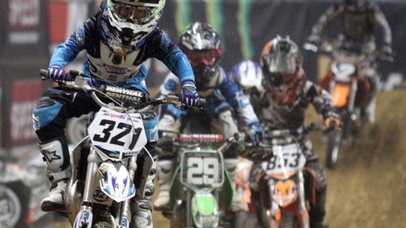 The AMA hosted a day of amateur arenacross competition at the Nutter Center in Fairborn Sunday, Jan. 22, 2012.