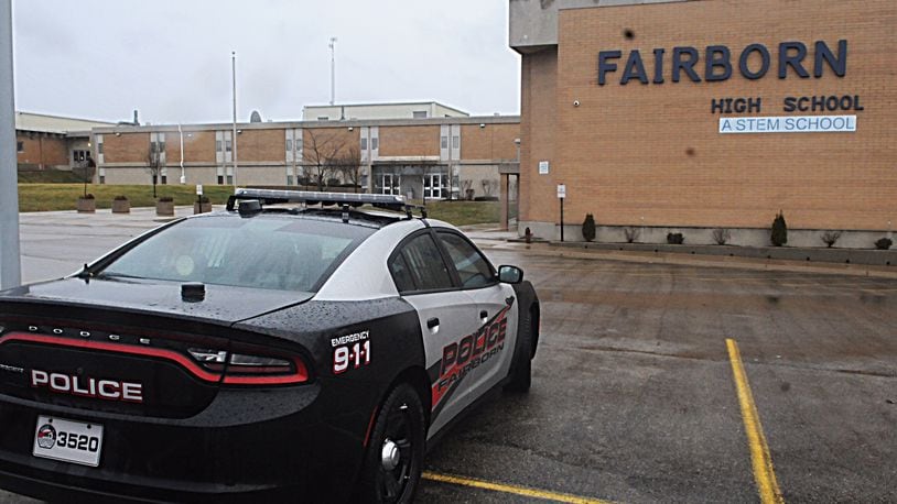 Two middle school students were arrested and charged in Fairborn on Thursday, Feb. 22, 2018. A lockdown was in place at Fairborn High School due to a social media post that indicated students and teachers were possibly in danger, Fairborn police said. MARSHALL GORBY/STAFF