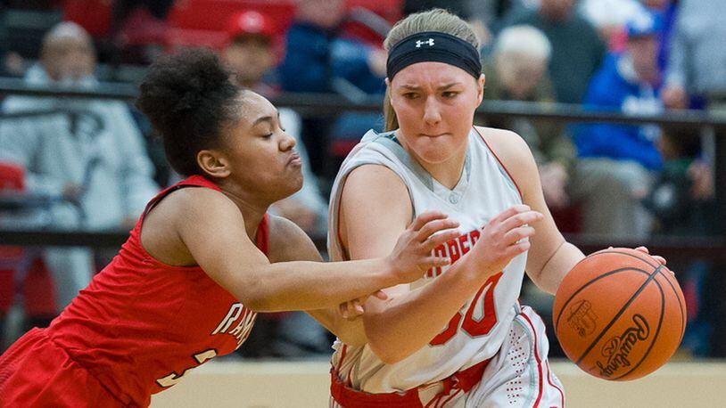 Tippecanoe guard Alison Mader (with ball) averages 13.5 points for the top-ranked (D-II) Red Devils. Contributed Photo by Bryant Billing