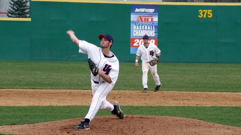 Mike Hauschild pitches for Dayton in 2010.