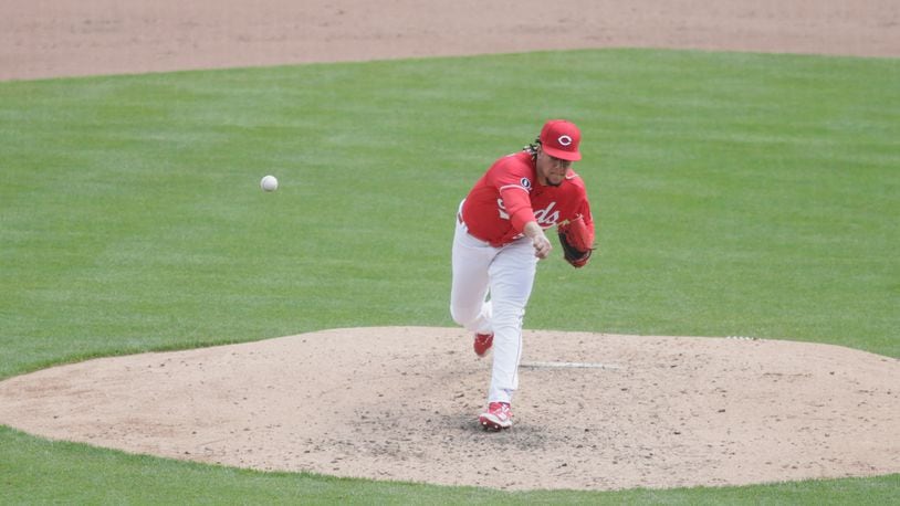 Reds starter Luis Castillo pitches against the Pirates on Wednesday, April 7, 2021, at Great American Ball Park in Cincinnati. David Jablonski/Staff