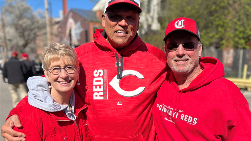 Kim Nuxhall (right) is pictured with his wife Bonnie and Anthony Muñoz (center). Muñoz, who started his foundation in 2002, will honor Kim Nuxhall with the Jim and Cheryl Semon Impact Award in June for his work in the community with the Nuxhall Foundation. PROVIDED