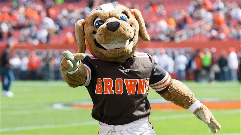 CLEVELAND, OH - SEPTEMBER 14: Cleveland Browns mascot Chomps on the field prior to the game against the New Orleans Saints at FirstEnergy Stadium on September 14, 2014 in Cleveland, Ohio.  (Photo by Jason Miller/Getty Images)