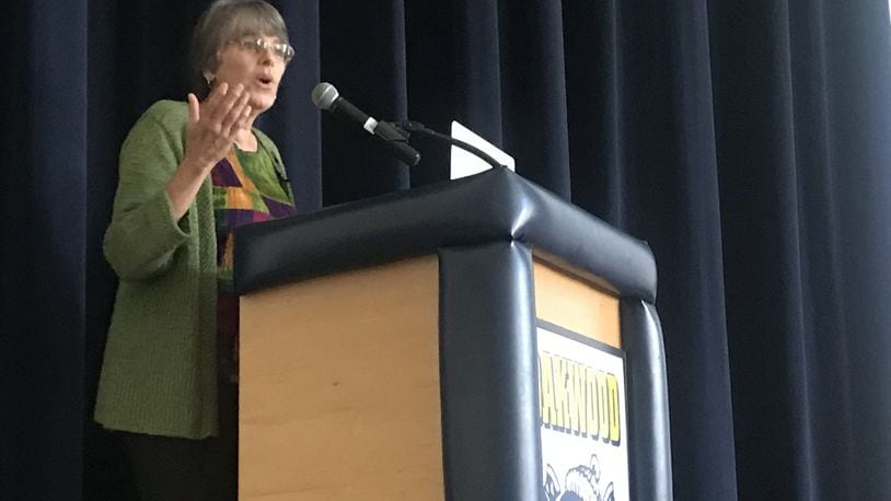 Mary Beth Tinker, an American free speech activist known for her role in the 1969 Tinker versus Des Moines Independent School District Supreme Court case, which ruled schools could not punish students for wearing black armbands in school in support of a truce in the Vietnam War, visited Oakwood High School on Wednesday.