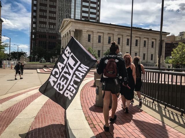 Demonstrators in downtown Dayton to protest Jacob Blake shooting