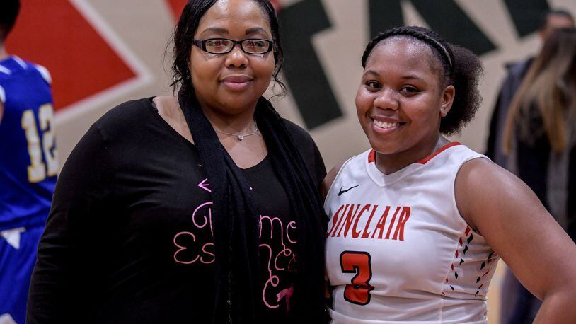 Sinclair women’s basketball player Kierre James and her mother, Lachelle. Eric Deeter/CONTRIBUTED
