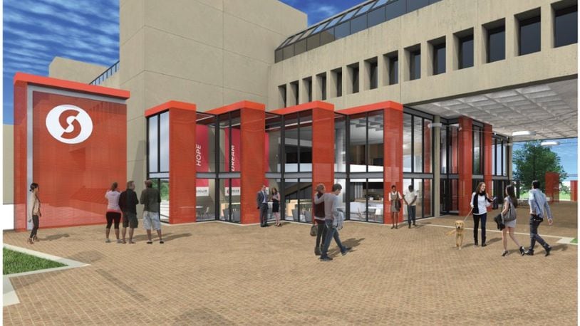 A rendering of what the new student services center at Sinclair could look like when completed. The center is estimated to cost more than $10.5 million. A proposed plaza for the new center would cost an additional $693,000. ANNETTE MILLER ARCHITECTS