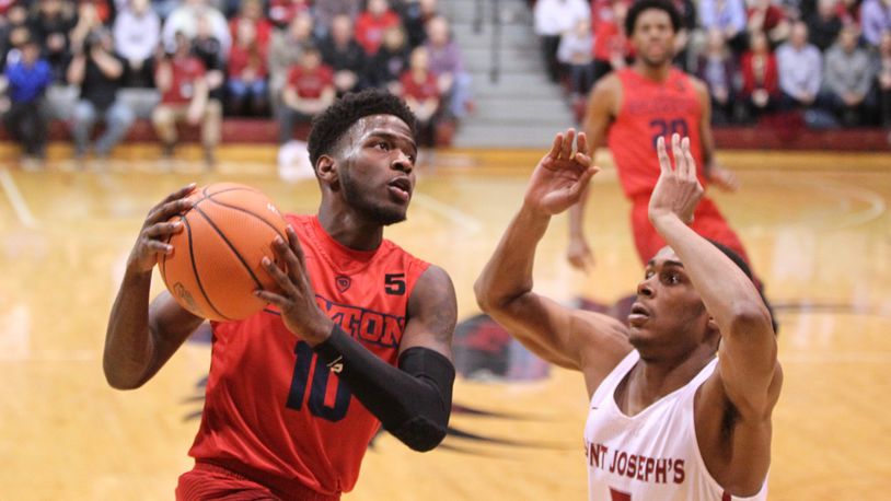 Dayton's Jalen Crutcher looks for a shot in the first half against St. Joseph's on Wednesday, Jan. 17, 2018, at Hagan Arena in Philadelphia.