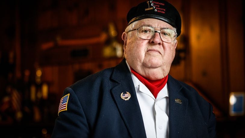 Community Gem Chuck Morris' service didn't end when he left the army years ago, now he serves by honoring those who joined the military before and since, in the veteran's elite tribute squad in Piqua. JIM NOELKER/STAFF