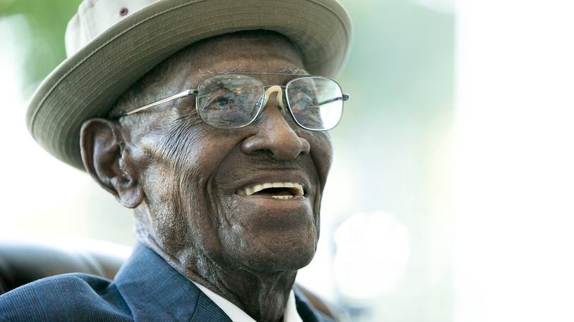 Richard Overton smiles at a ceremony to name the Austin VA Outpatient Clinic’s healing garden in his honor on Friday, April 7, 2017. He served in the U.S. Army from 1942-1945 during World War II in the Pacific Theater. JAY JANNER / AMERICAN-STATESMAN