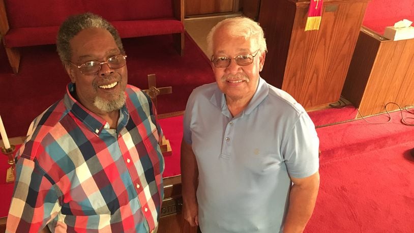 Bruce Hughley, 70, left, and Sylvester Richards, 83, both longtime members of United Missionary Baptist Church, are excited about the church’s 55th anniversary celebration this month.