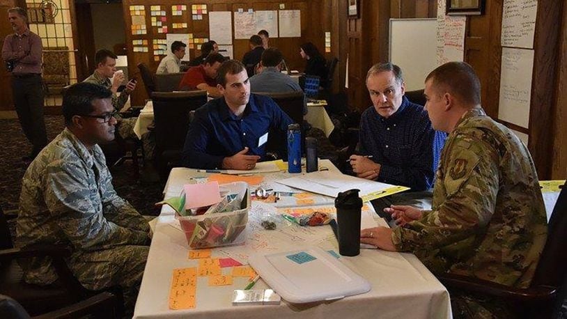 Air Force Research Laboratory personnel from the Materials and Manufacturing, Aerospace Systems, and Personnel Directorates recently participated in a course on creativity for problem solving to enhance thought processes. (U.S. Air Force photo/Spencer Deer)