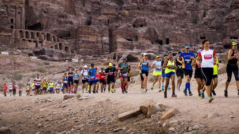 Your Arabian adventure starts in Petra and passes by myriad tombs and caves and through the lunar-like landscapes of Jordan. The 2018 race takes place Sept. 1. (Albatros Adventure Marathons)