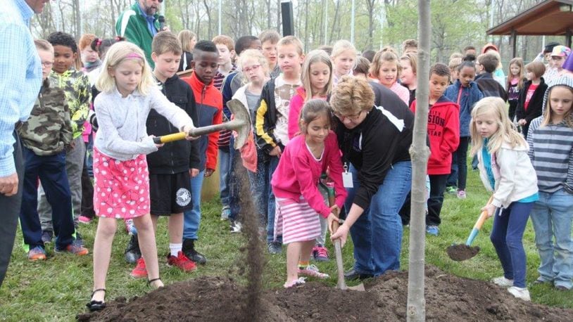 Students from the Vandalia-Butler School District help with Arbor Day celebrations in 2016. CONTRIBUTED. Students from the Vandalia-Butler School District help in the Arbor Day celebrations in 2016. CONTRIBUTED.