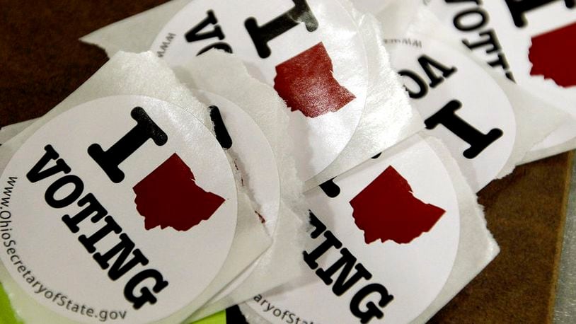 Voting stickers are seen at the Ohio Union during the U.S. presidential election at The Ohio State University in Columbus, Ohio November 6, 2012. REUTERS/Matt Sullivan