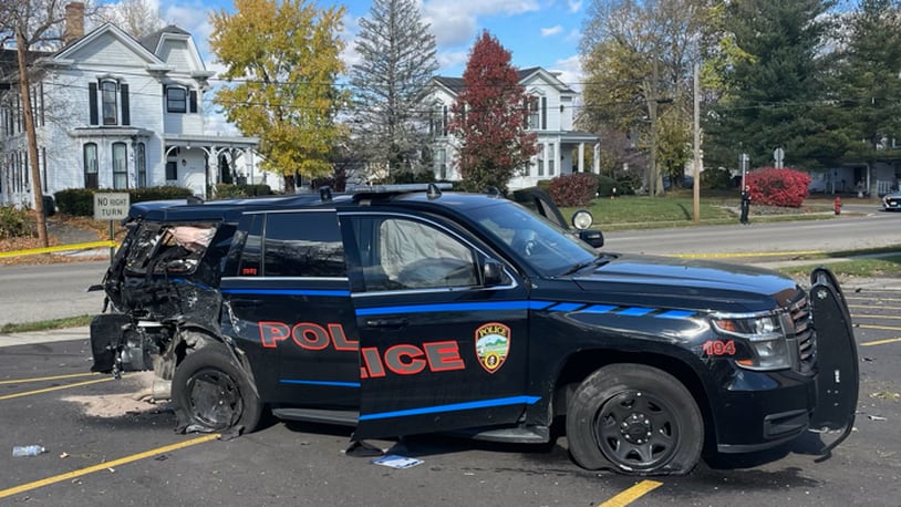Two Franklin officers were injured and police K9 Fury was killed as a result of a crash on Saturday, Nov. 11, 2023, on South River Street involving a wrong way driver. A 21-year-old Kentucky man is facing felony charges. CONTRIBUTED/FRANKLIN DIVISION OF POLICE