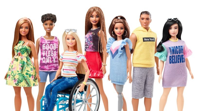 The latest line of Barbie Fashonistas dolls include a doll in a wheelchair and one with prosthetic leg.