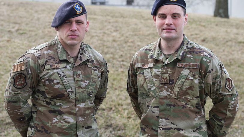 Tech. Sgt. Michael Reed (left) and Staff. Sgt. Jacob Reed, brothers assigned to the 88th Security Forces Squadron, have been stationed at Wright-Patterson Air Force Base together since 2015. U.S. AIR FORCE PHOTO/WESLEY FARNSWORTH