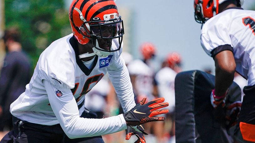 Cincinnati Bengals wide receiver A.J. Green (18) works out during the first day of NFL football training camp in Dayton, Ohio, Saturday, July 27, 2019, in Dayton, Ohio. (AP Photo/Bryan Woolston)