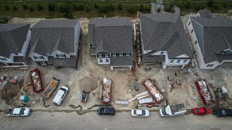 The Washington Glen development off of Yankee St. in Washington Twp. have multiple houses under construction at one time. JIM NOELKER/STAFF