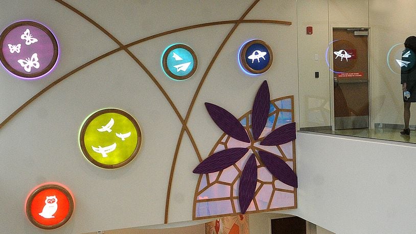 The new five-story 152,000-square-foot specialty care outpatient center at Dayton Children's Hospital started seeing patients March 6, 2023. The space is all about the children and families with themed artwork on each floor designed to make children feel comfortable. MARSHALL GORBY\STAFF