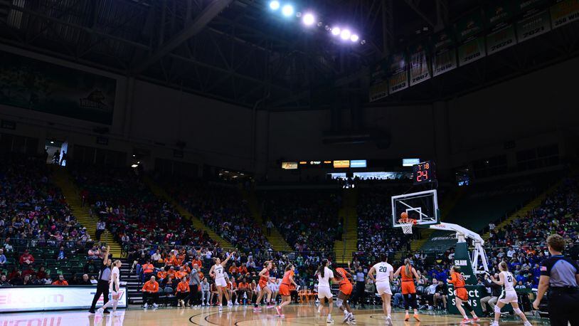 The Wright State women set an all-time attendance record Tuesday in its annual Education Day game vs. Bowling Green at the Nutter Center. The game drew 7,574 fans. Wright State Athletics photo