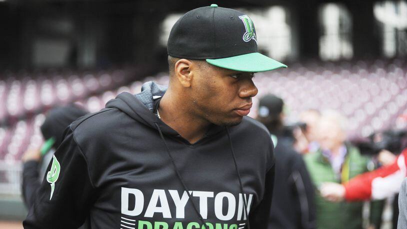 Hunter Greene, the Reds’ No. 1 draft pick last year, will begin the 2018 season with the Class A minor-league Dayton Dragons. MARC PENDLETON / STAFF