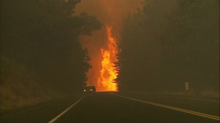Scene of fire crews battling wildfire near Yosemite