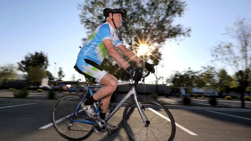 File photo from January 26, 2017_San Marcos, California_USA_| 81 year old cyclist Jim Beezhold, of Pauma Valley, rides his bike in San Marcos. He’s preparing to participate in a 4,200 mile, ten week ride across Canada this summer to raise money for charity. (Charlie Neuman/San Diego Union-Tribune/TNS)