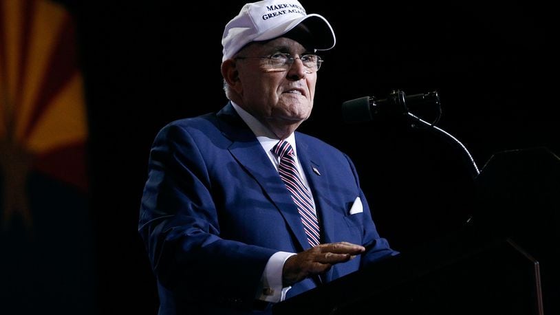 PHOENIX, AZ - AUGUST 31: Rudy Giuliani, former mayor of New York City, speaks in support of Republican presidential candidate Donald Trump during a Trump campaign rally on August 31, 2016 in Phoenix, Arizona. Politico reported that Giuliani's daughter, Caroline, supports Democrat presidential candidate Hillary Clinton. (Photo by Ralph Freso/Getty Images)