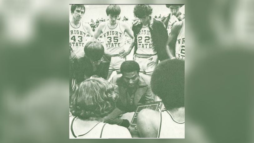 Former Wright State men's basketball coach Marcus Jackson draws up a play. Jackson, the first coach to lead the Raiders to 20 wins and the NCAA tournament, died last week at 82. Wright State Athletics photo