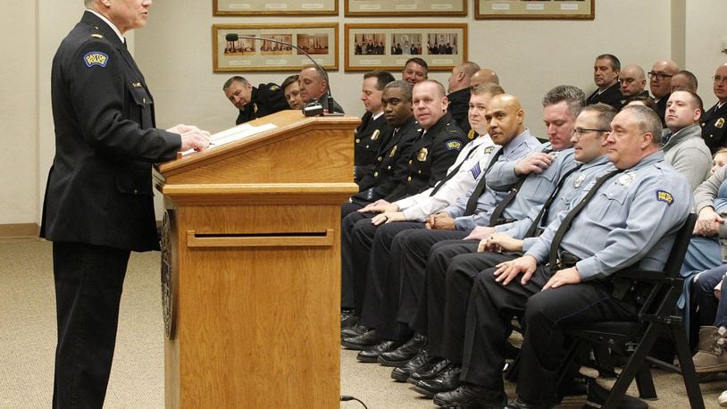 Dayton police Chief Richard Biehl during a promotion ceremony for Dayton Police Officers in March. TY GREENLEES / STAFF