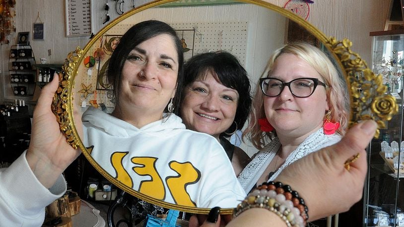 Jennifer Ferrell, Billie Carrico and Tracy Heppes, co-founders of Eclectic Essentials in downtown Xenia. MARSHALL GORBY\STAFF