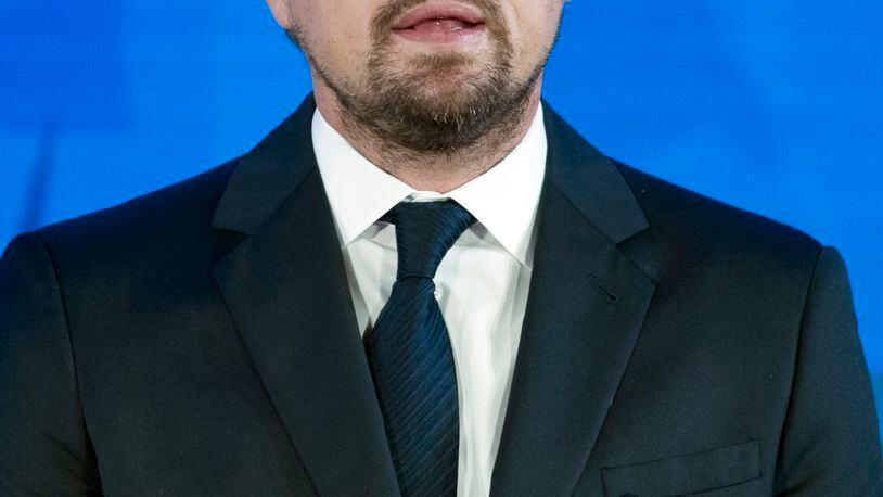 File-Actor and activist Leonardo DiCaprio speaks at the Our Ocean, One Future conference at the State Department in Washington, Thursday, Sept. 15, 2016. DiCaprio, Stevie Wonder, Michael Douglas and other stars pleaded for peace and the survival of the planet Friday, Sept. 16, 2016, which Secretary-General Ban Ki-moon said is "closer to conflict than we may like to think." (AP Photo/Cliff Owen, File)