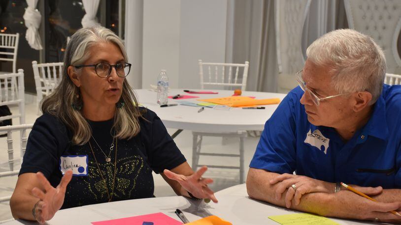 Participants in  Your Voice Ohio's Thursday night forum in Dayton discuss ways to improve their community, Oct. 3, 2019.