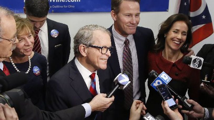 Mike DeWine announced on Thursday that Jon Husted is his running mate as lieutenant governor in his bid for the Ohio governor’s office. TY GREENLEES / STAFF