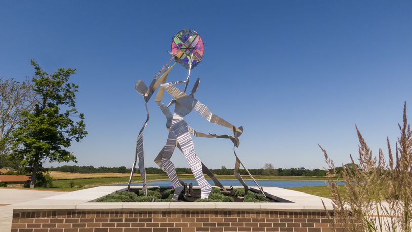 The sculpture Celebration at Cornerstone of Centerville is part of the gateway to Cornerstone Park, a 20-acre site that is expected to be completed this fall. CONTRIBUTED